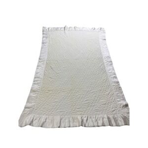 Vintage Quiltex Baby Quilt Blanket Ivory Satin Trim Ruffle Crib‎ Nursery 48x31